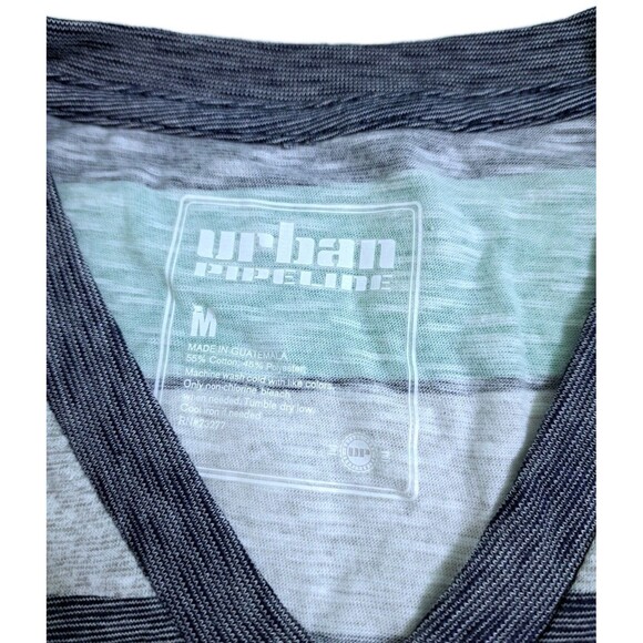 Urban Pipeline Tee Shirt Men's Medium Striped Blue Green Gray Vneck - Picture 2 of 7